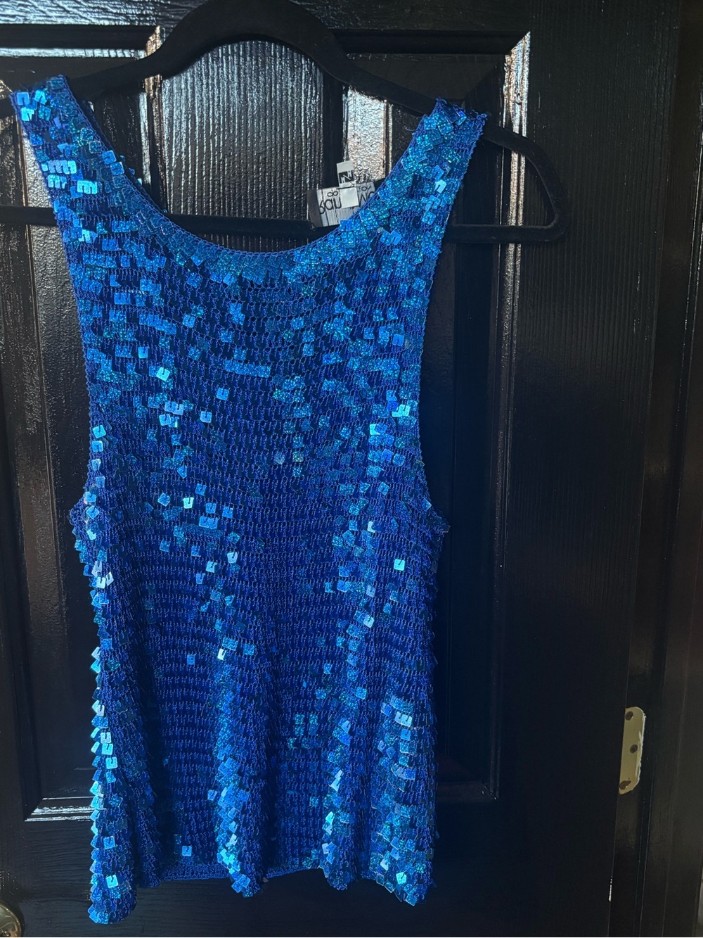 Vintage 1990s Randi May Sequin Blue Tank Top, Sleeveless, size M.